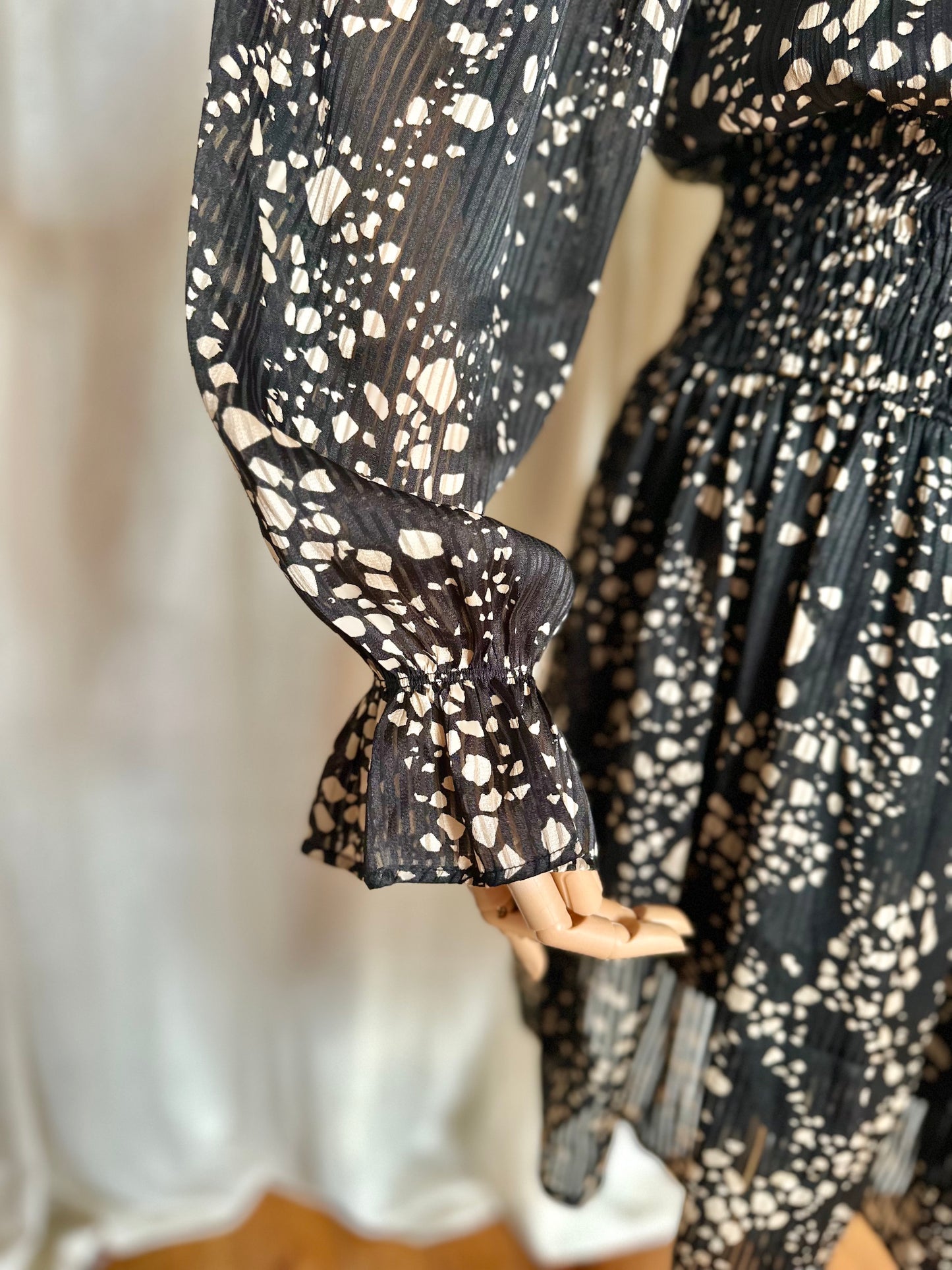 Jurk Freebird print zwart, beige - Maat S