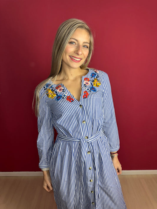 Jurk SET streep blauw&wit - Maat 38