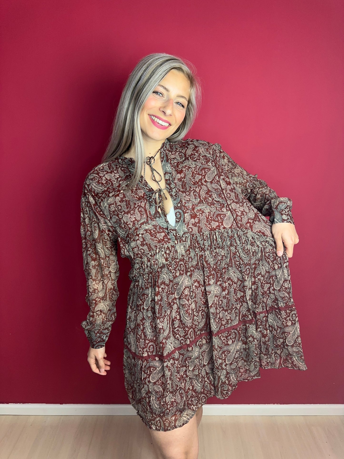 Jurk Berenice Russel print steenrood - Maat 38