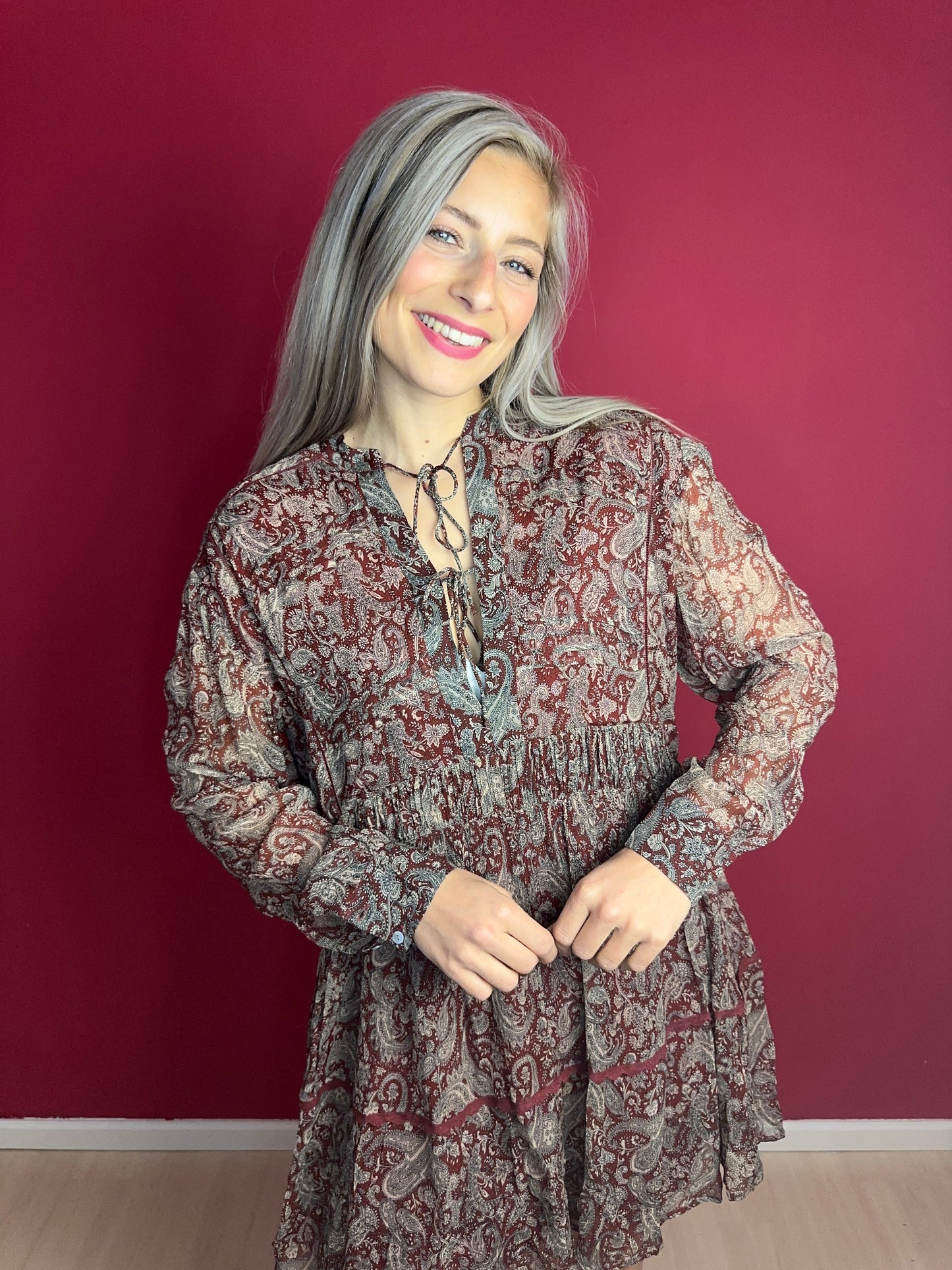 Jurk Berenice Russel print steenrood - Maat 38
