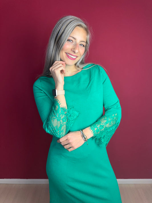 Jurk Twinset kant groen - Maat L