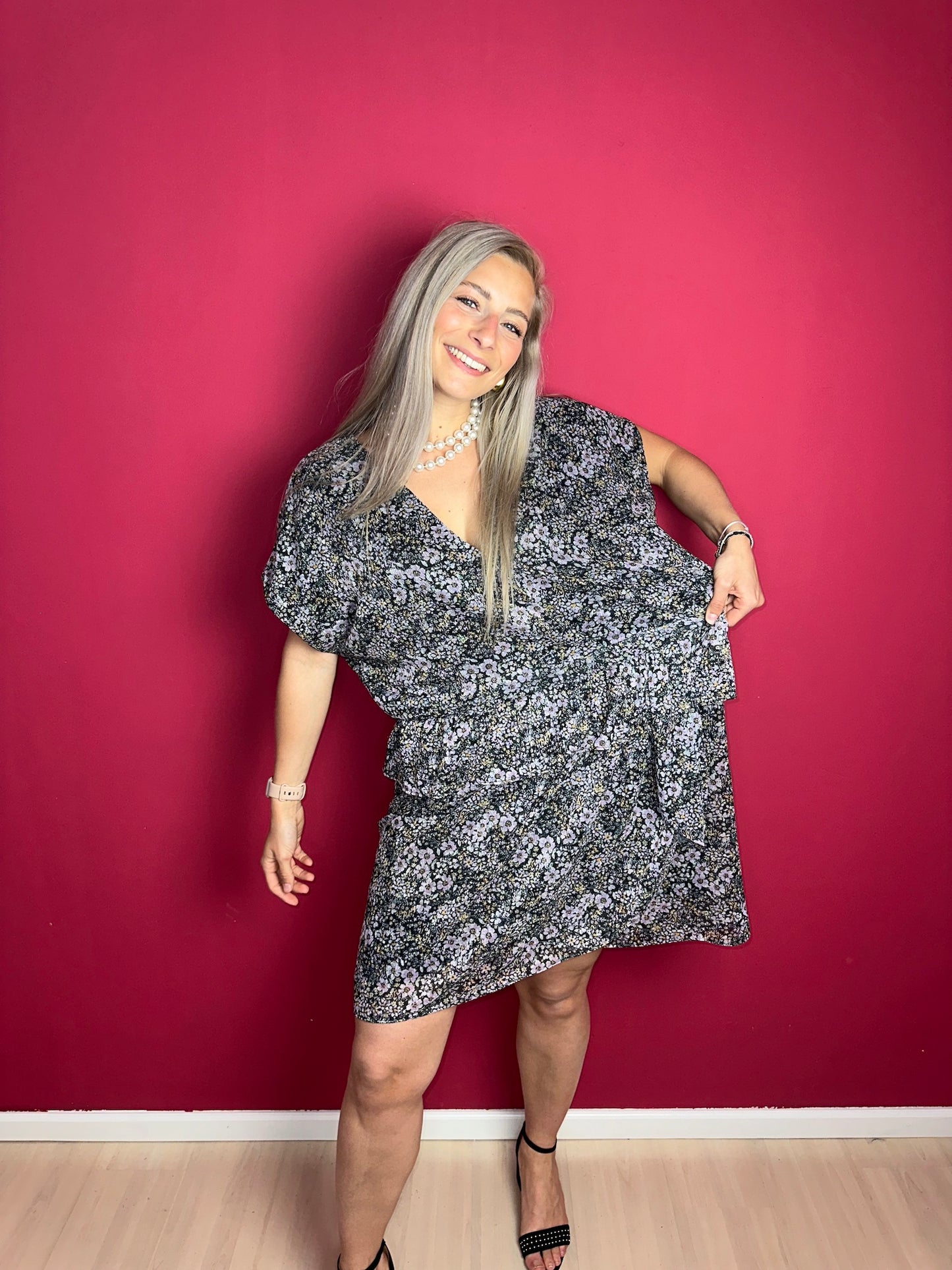 Jurk SET bloemenprint lila - Maat 42
