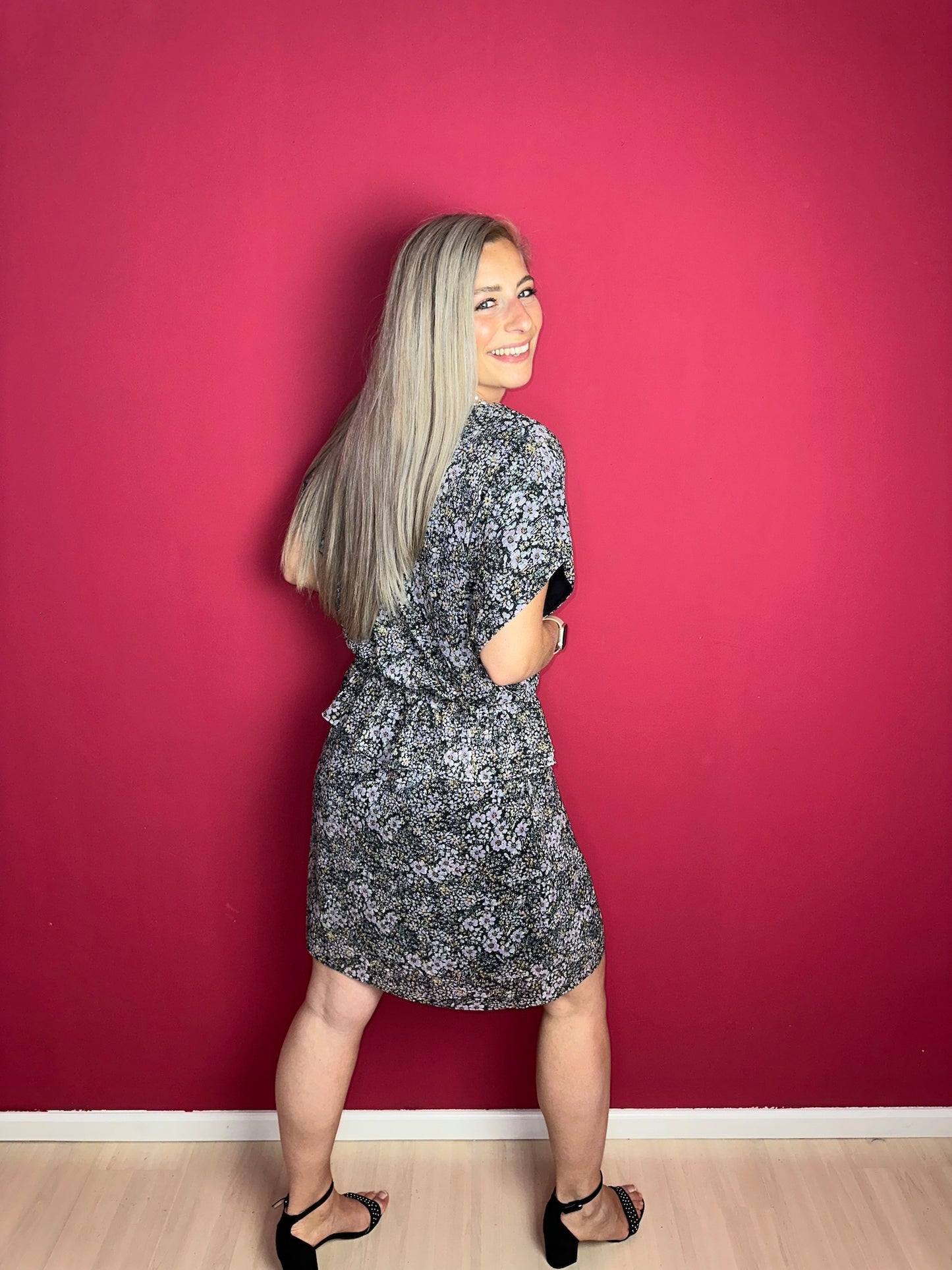 Jurk SET bloemenprint lila - Maat 42
