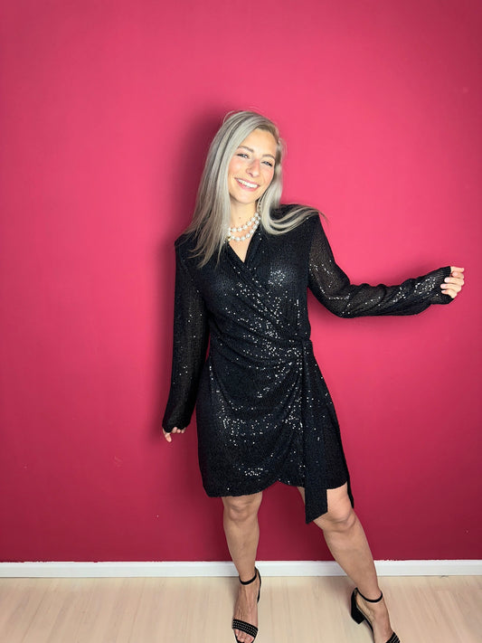 Jurk Second Female pailetten zwart - Maat XL