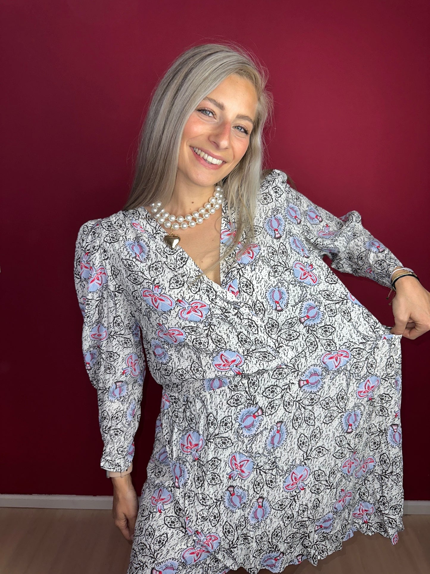 Jurk Berenice Regard print wit - Maat 40