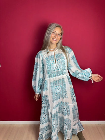 Jurk Antik Batik turquoise - Maat M/L