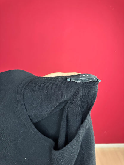 Jurk SET gebreid trompetmouwen zwart - Maat 40