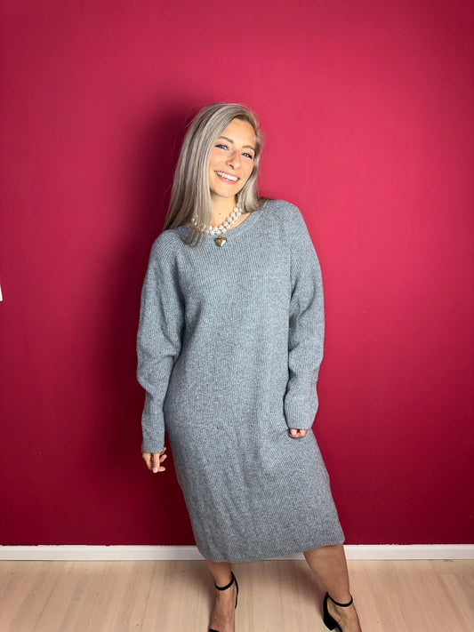 Jurk SET gebreid grijs - Maat 40
