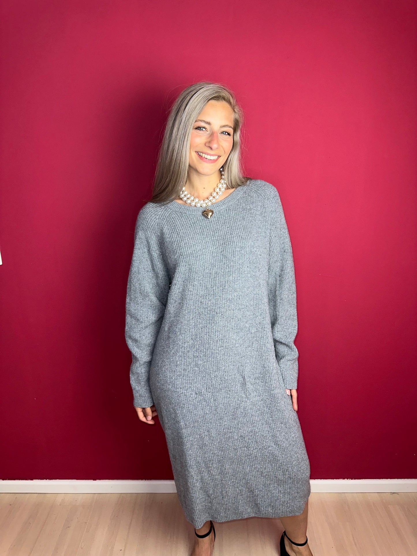 Jurk SET gebreid grijs - Maat 40