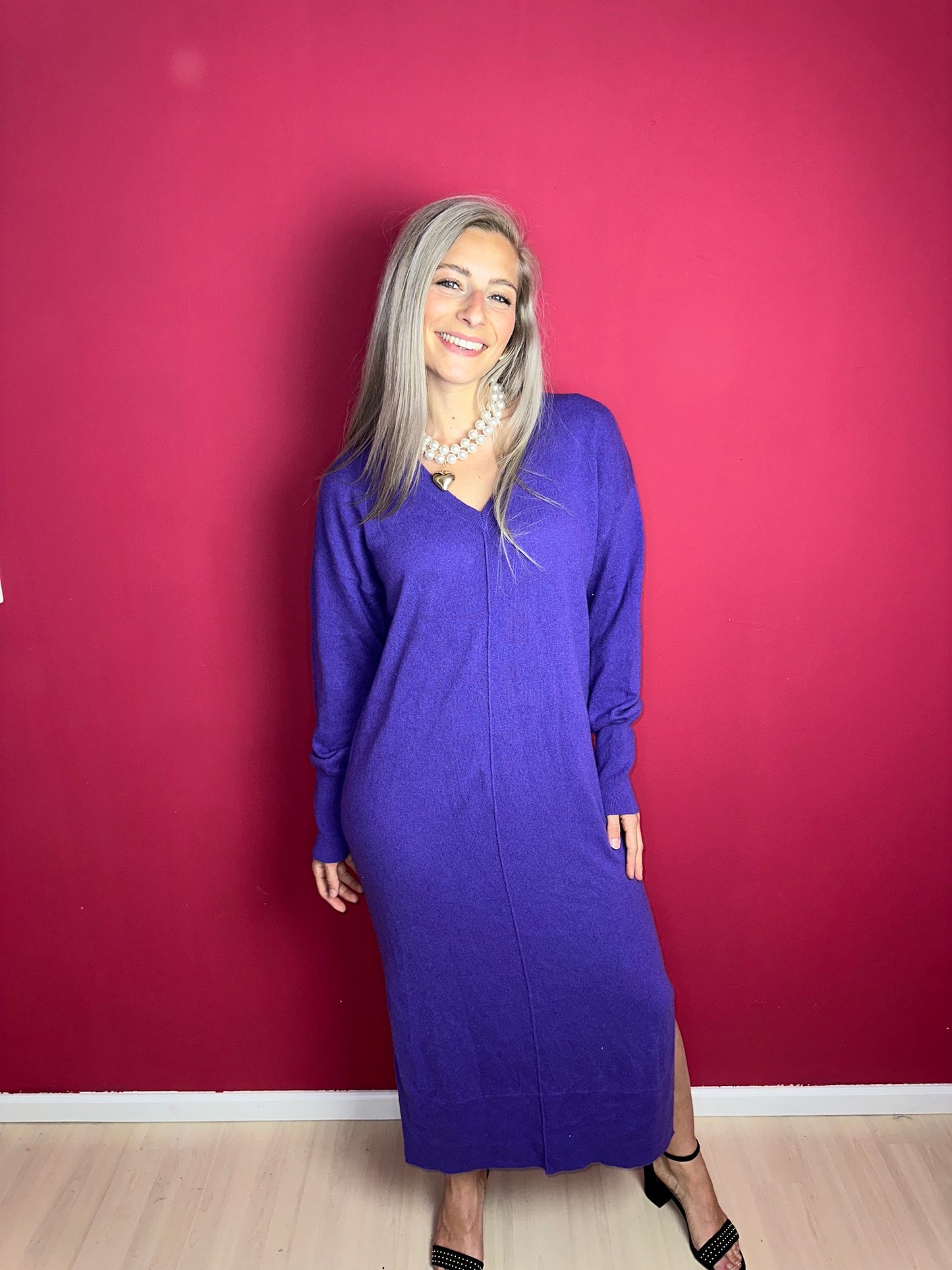 Jurk Notshy cashmere gebreid paars - Maat XL