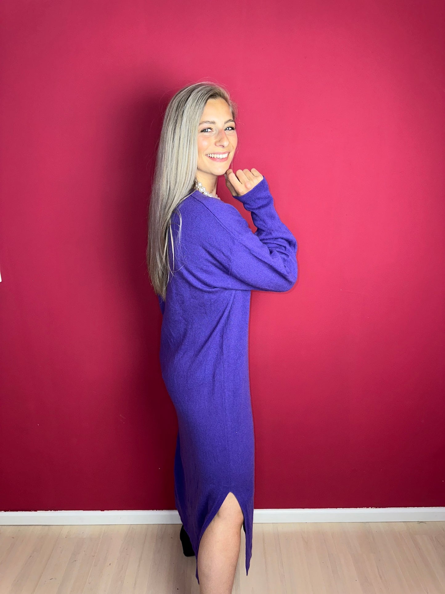 Jurk Notshy cashmere gebreid paars - Maat XL