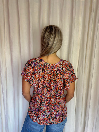 Blouse SET bloemenprint koraal - Maat 40