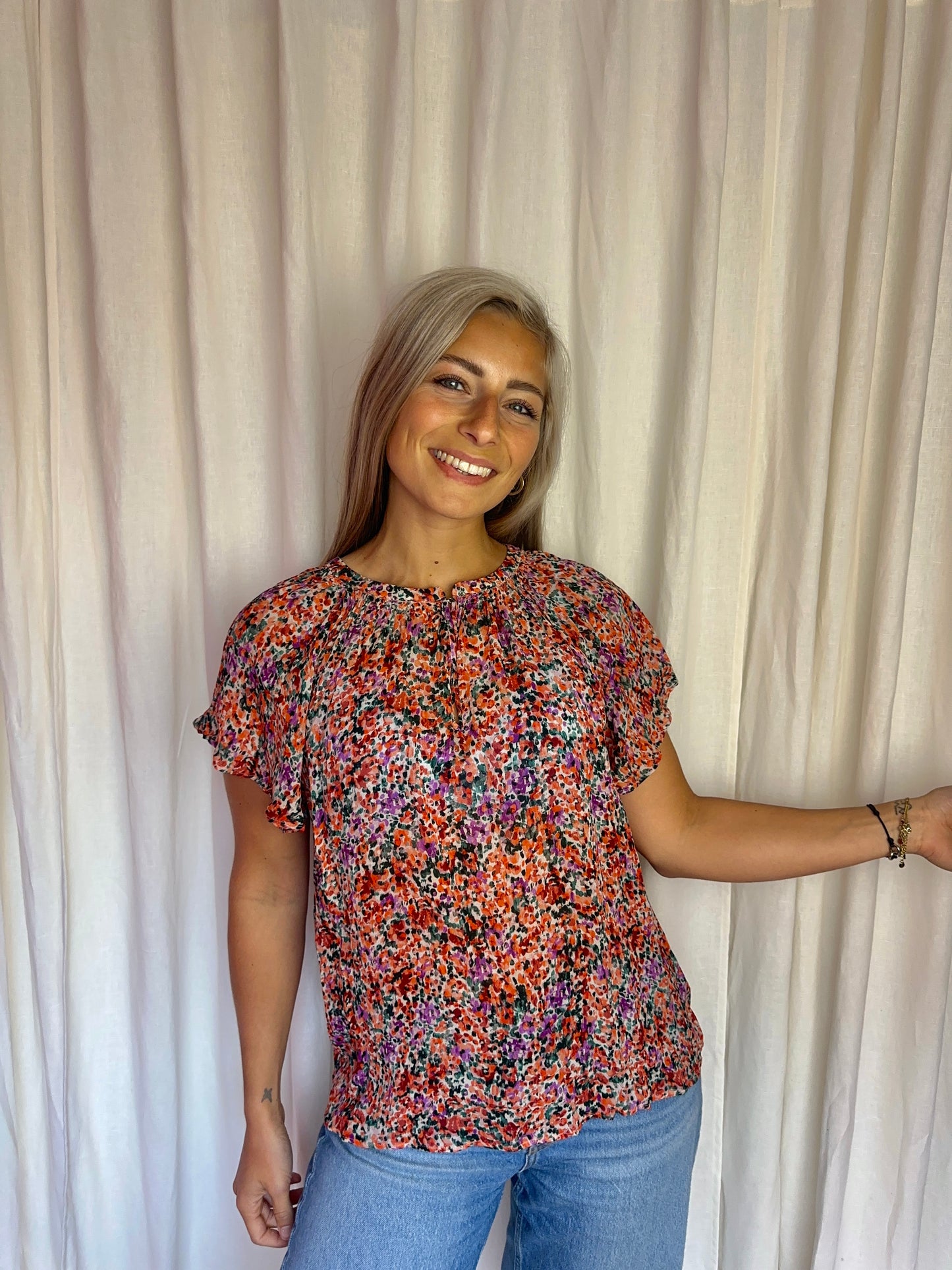 Blouse SET bloemenprint koraal - Maat 40