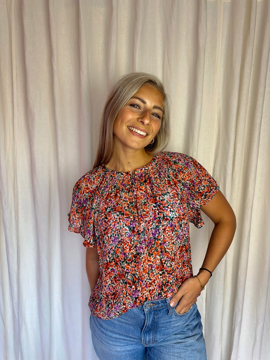 Blouse SET bloemenprint koraal - Maat 40