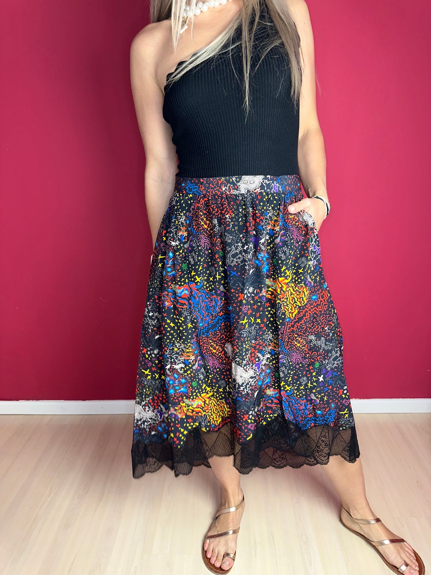 Rok Zadig & Voltaire print kant zwart - Maat 40