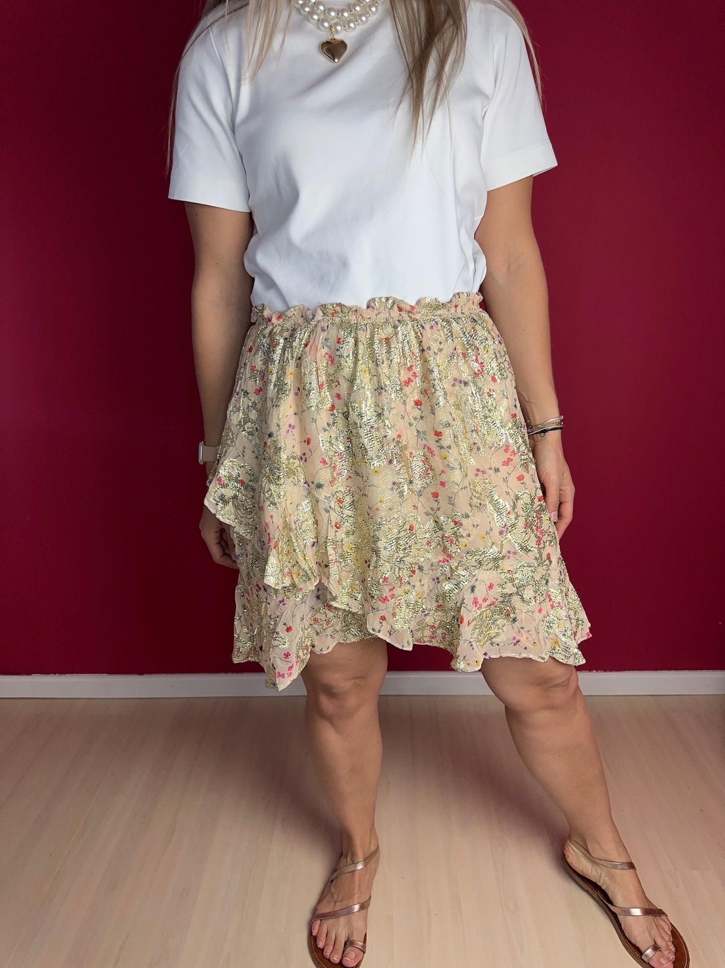 Rok Berenice print beige goud - Maat 40