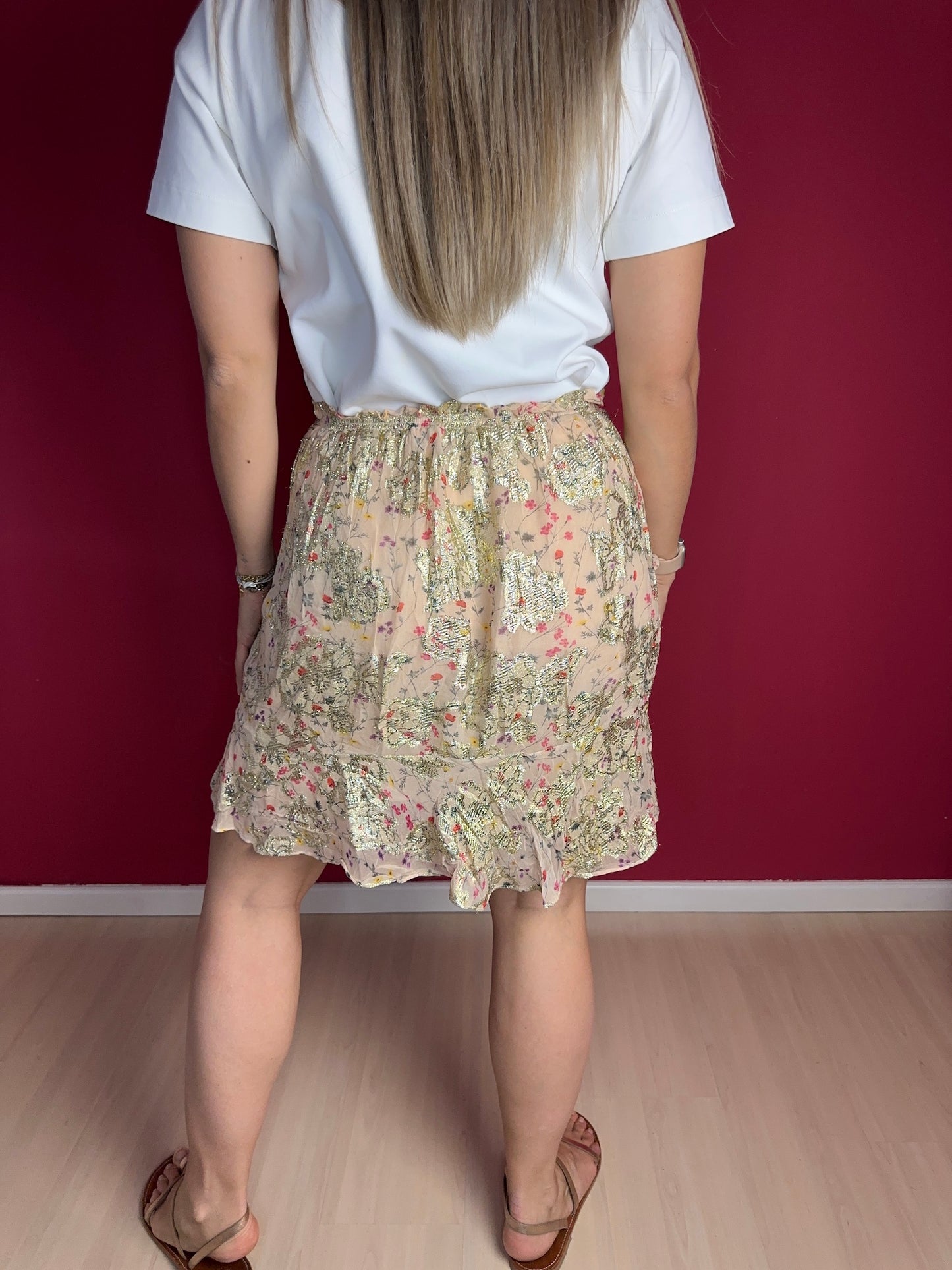Rok Berenice print beige goud - Maat 40