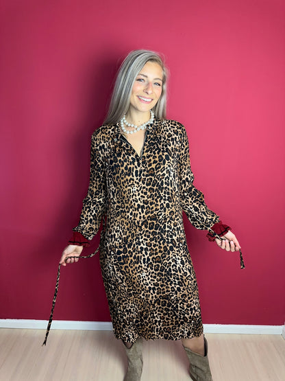 Jurk SET panterprint camel - Maat 40