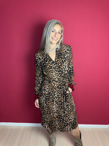 Jurk SET panterprint camel - Maat 40