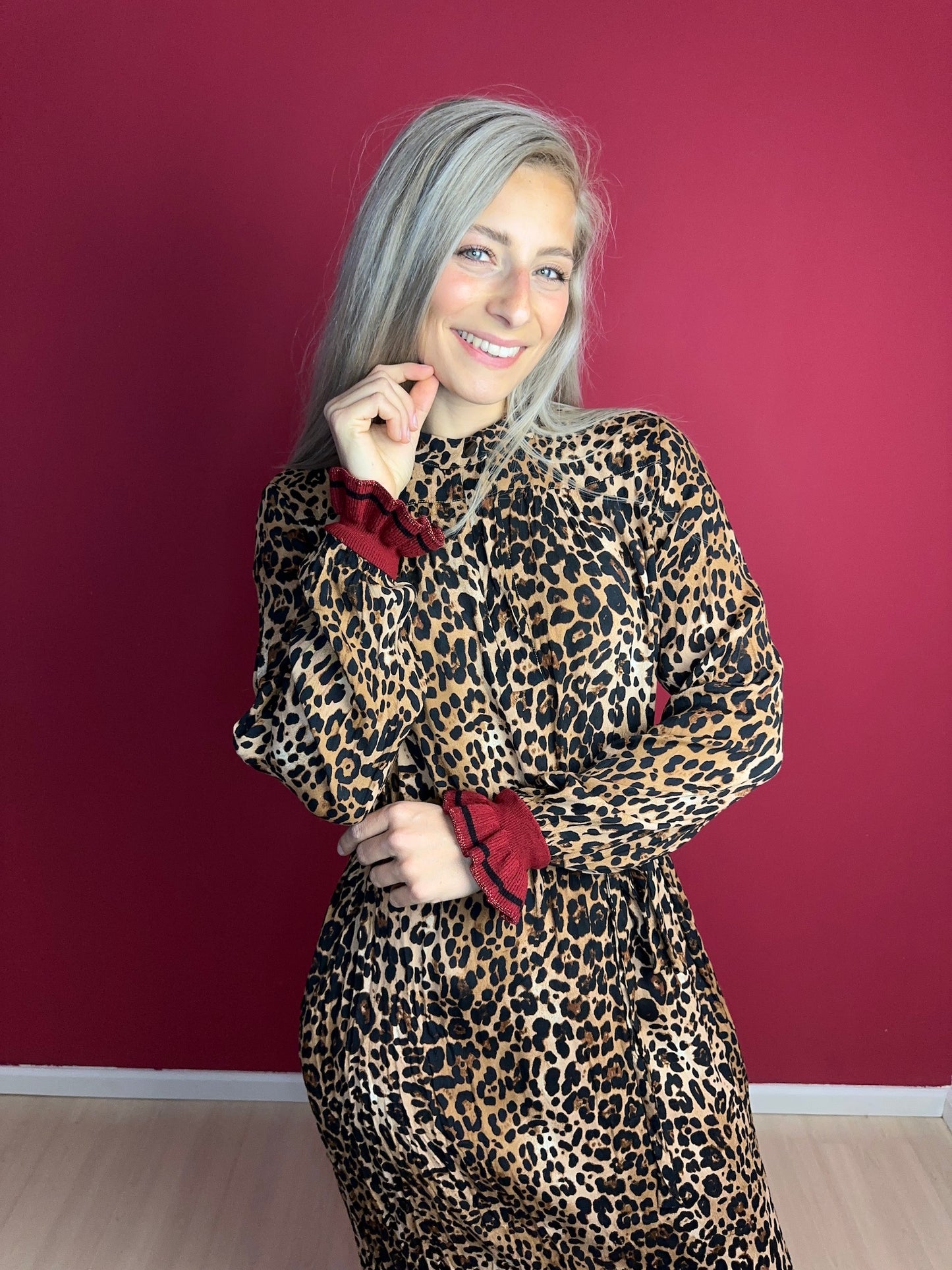 Jurk SET panterprint camel - Maat 40