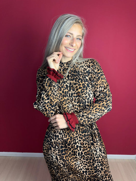Jurk SET panterprint camel - Maat 40