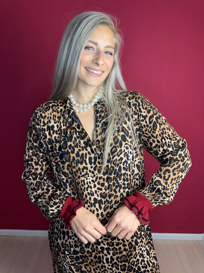 Jurk SET panterprint camel - Maat 40