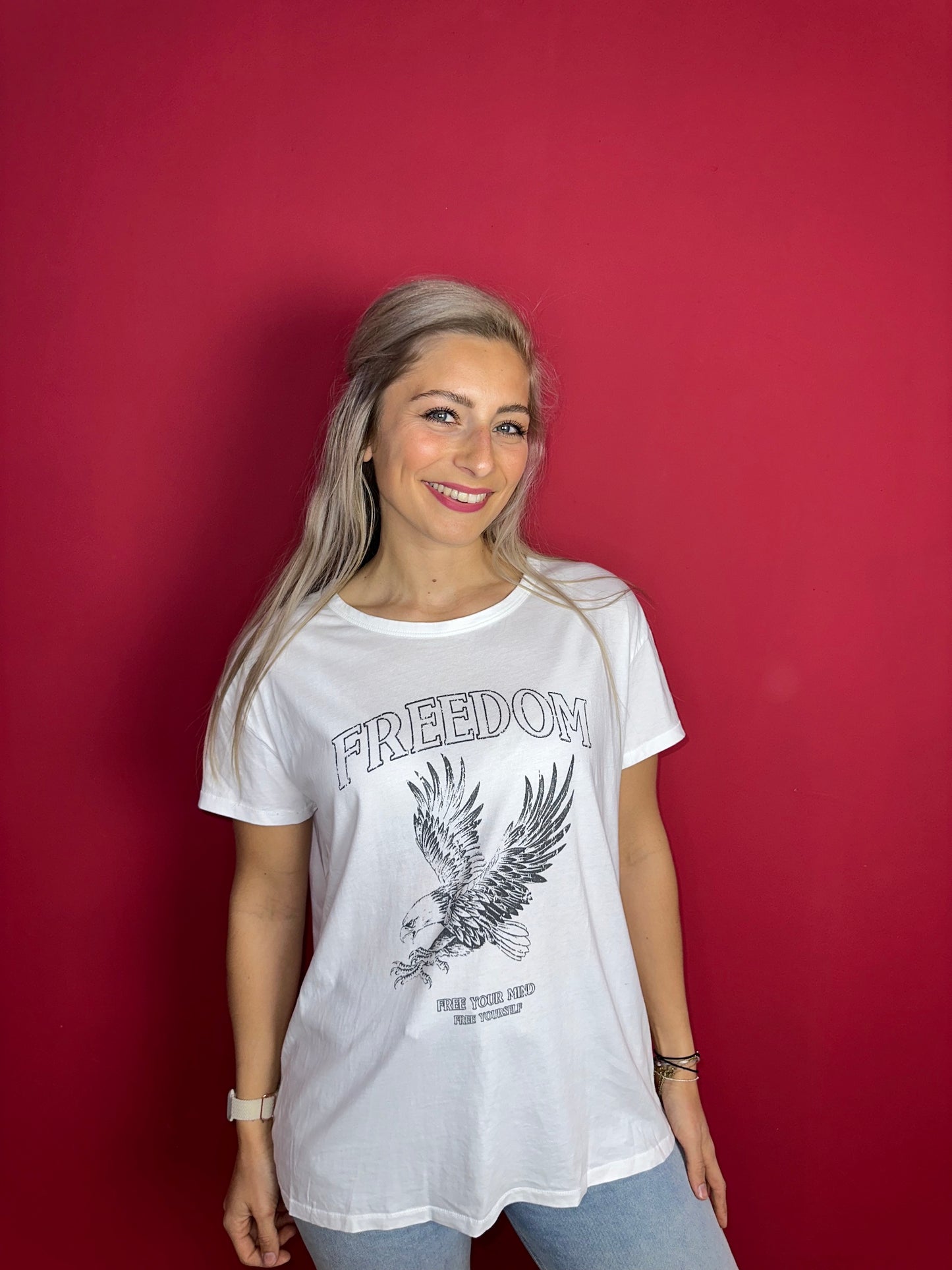 T-shirt SET wit 'Freedom' - Maat 42