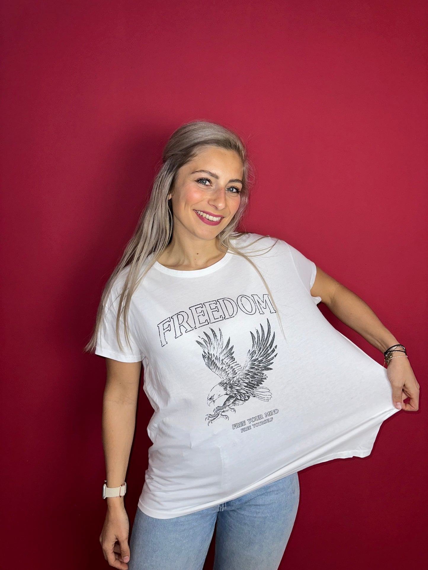 T-shirt SET wit 'Freedom' - Maat 42