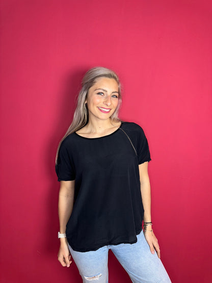 T-shirt SET zijde kant zwart - Maat 42