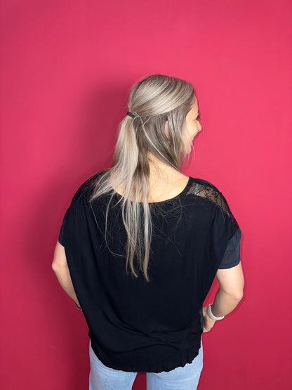 T-shirt SET zijde kant zwart - Maat 42