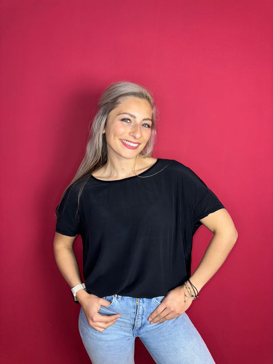 T-shirt SET zijde kant zwart - Maat 42