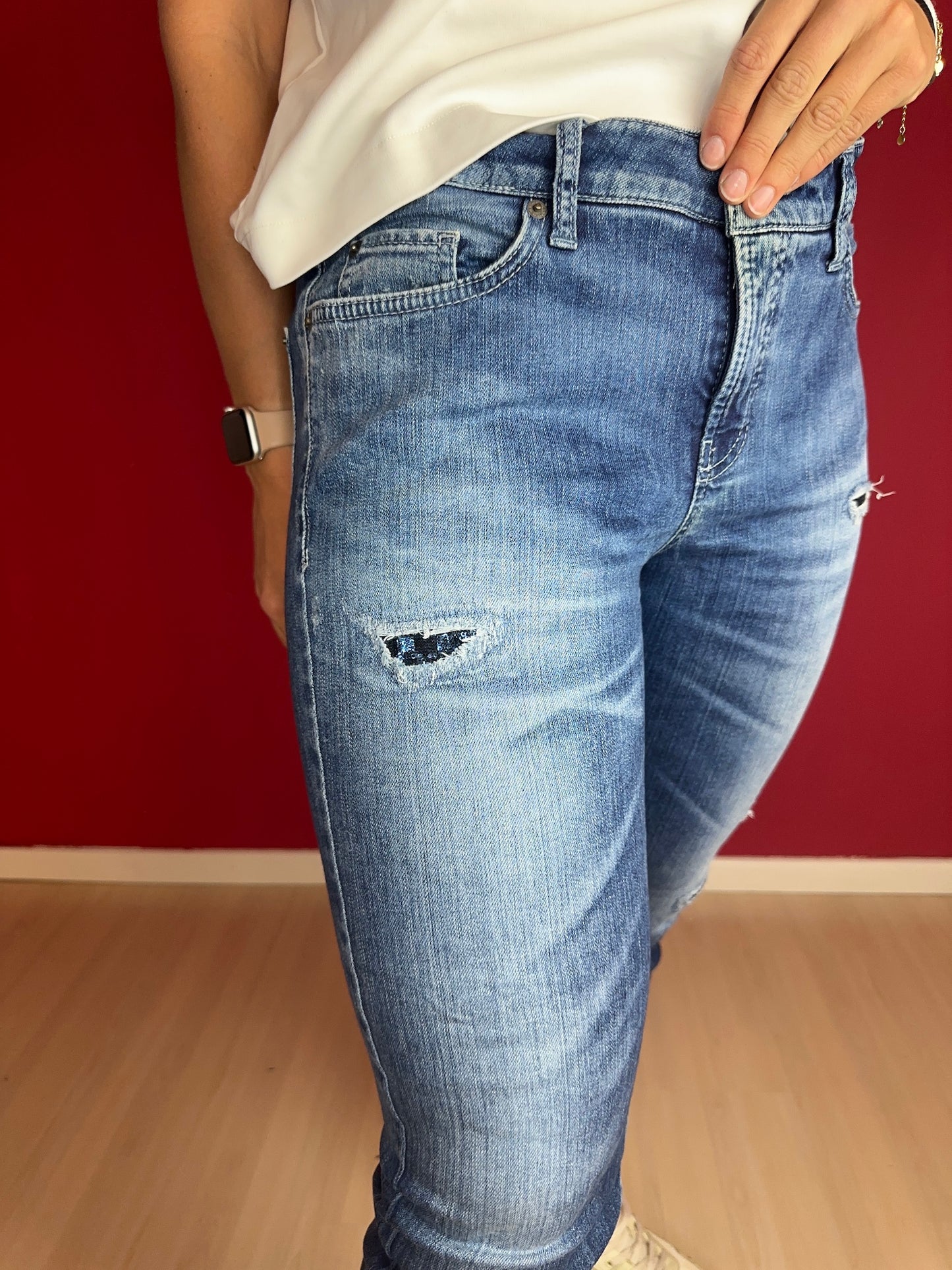 Jeans Cambio pailetten donkerblauw - Maat 32