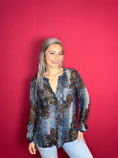 Blouse SET slangenprint blauw - Maat 40