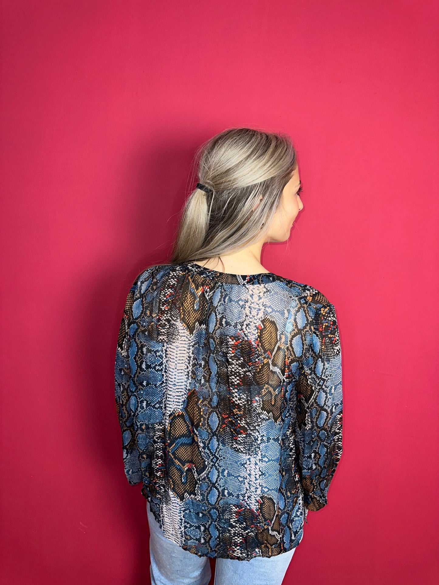 Blouse SET slangenprint blauw - Maat 40