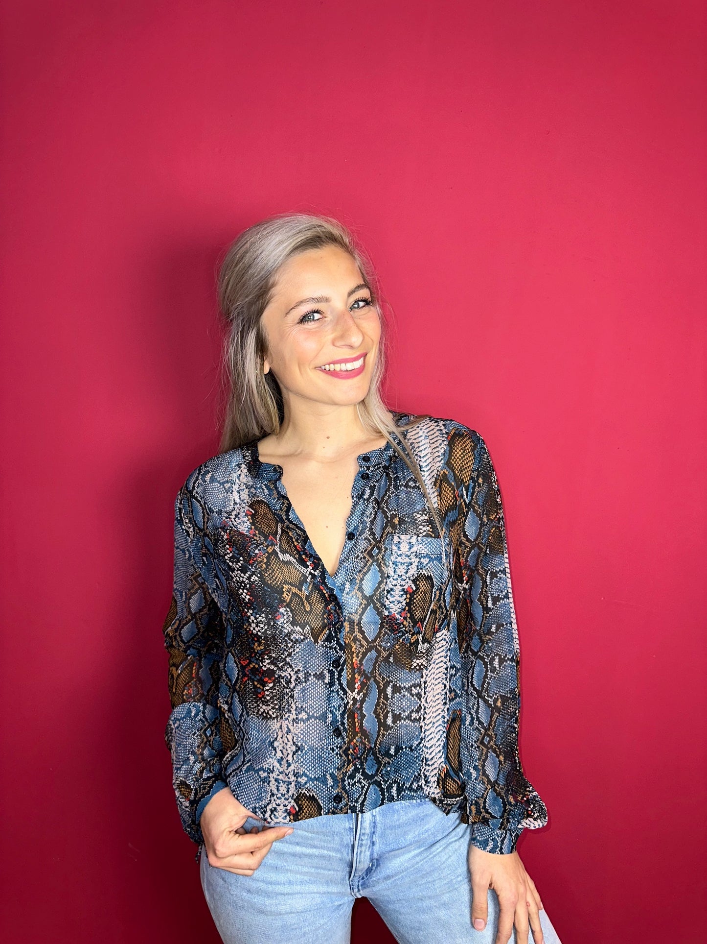 Blouse SET slangenprint blauw - Maat 40