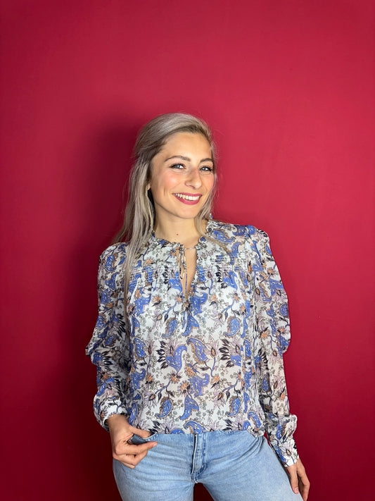 Blouse Berenice paris print blauw - Maat 38