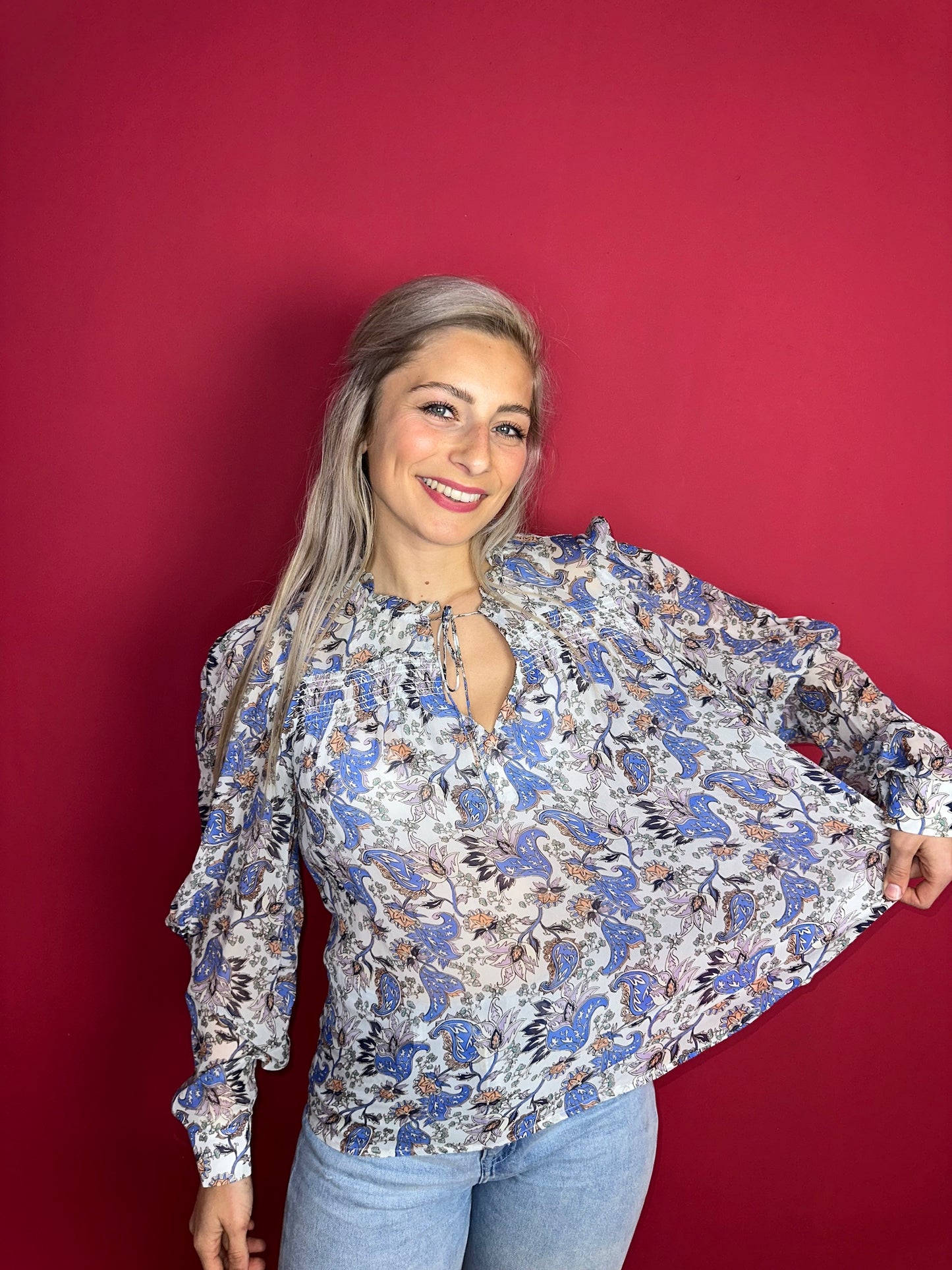 Blouse Berenice paris print blauw - Maat 38
