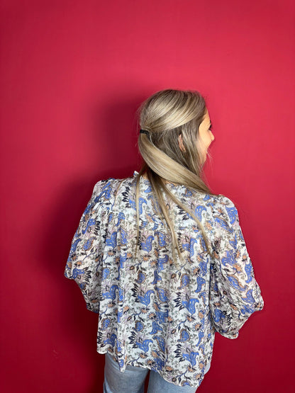 Blouse Berenice paris print blauw - Maat 38