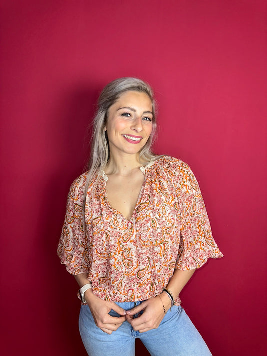 Blouse Berenice Paris print oranje - Maat 40