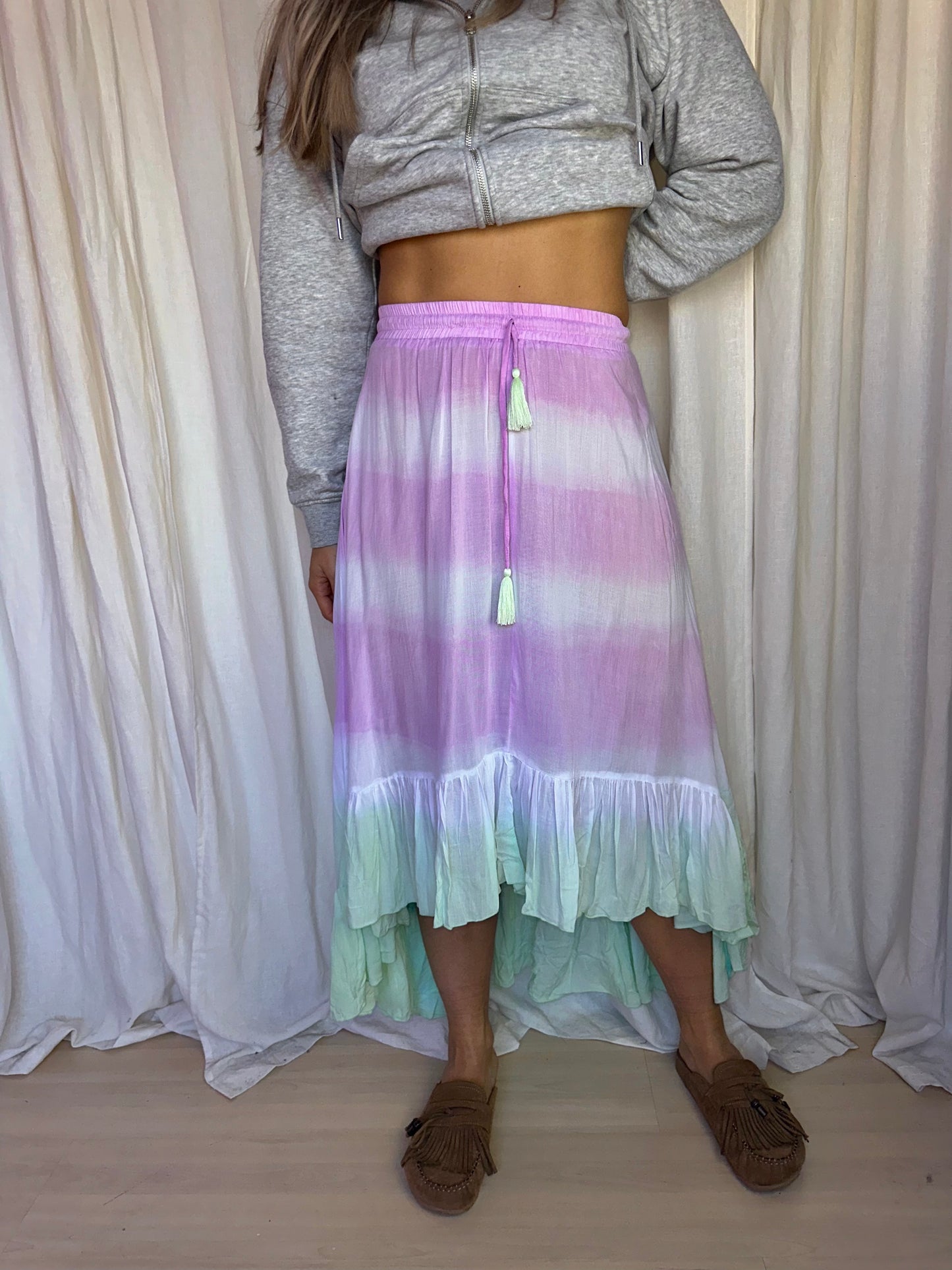 Rok Hot Lava tie dye lila, mintgroen - Maat S
