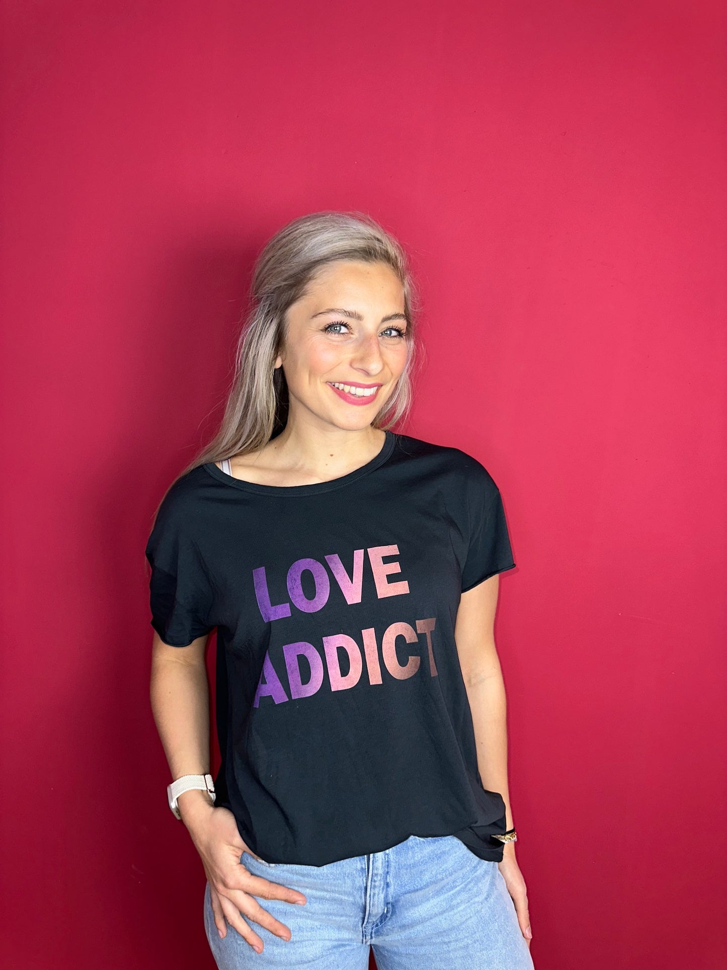 T-shirt SET zwart 'Love Addict' - Maat 42