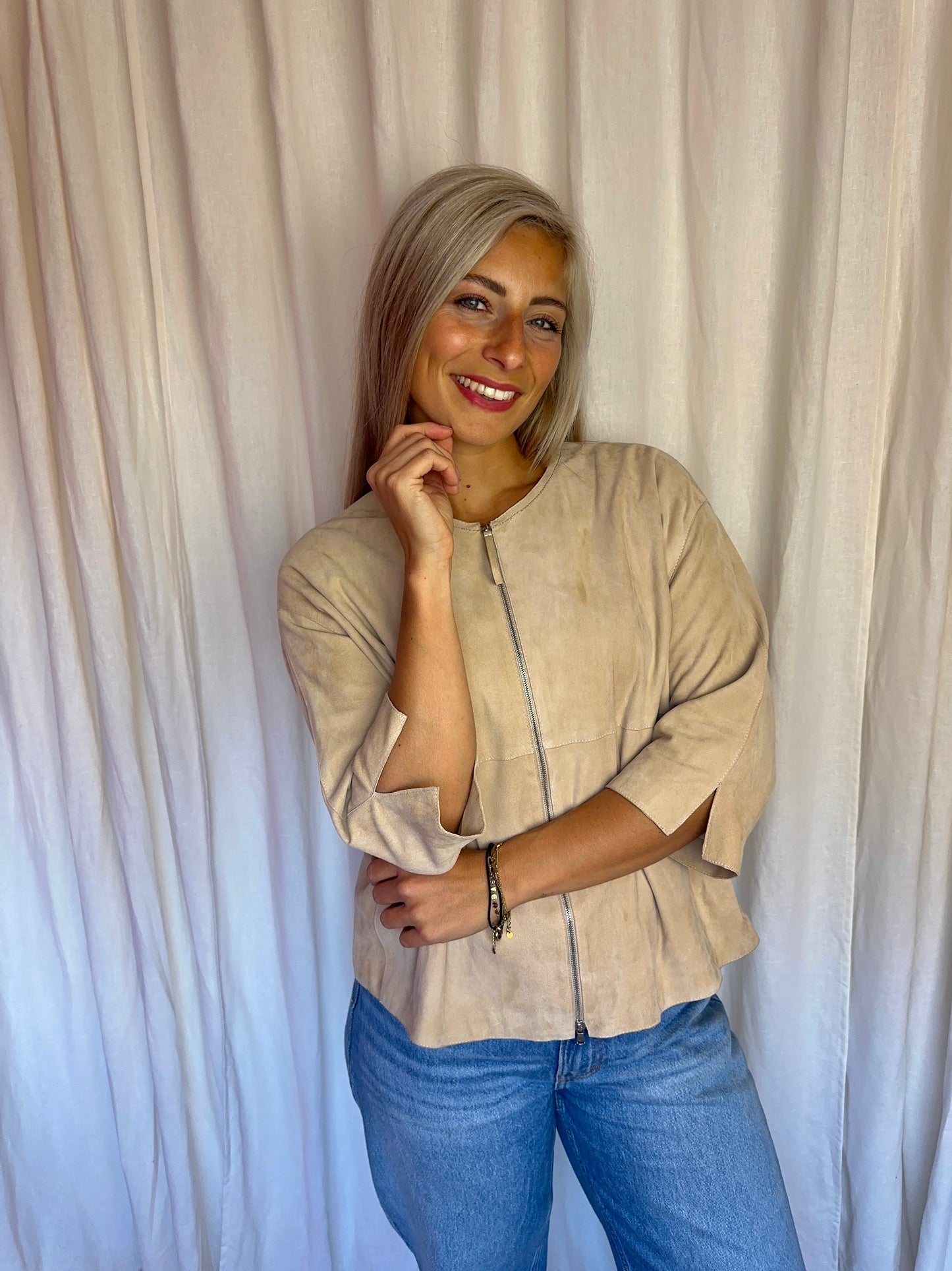 Jack Fabiana Filippi suede driekwart mouw beige - maat 36 (S)