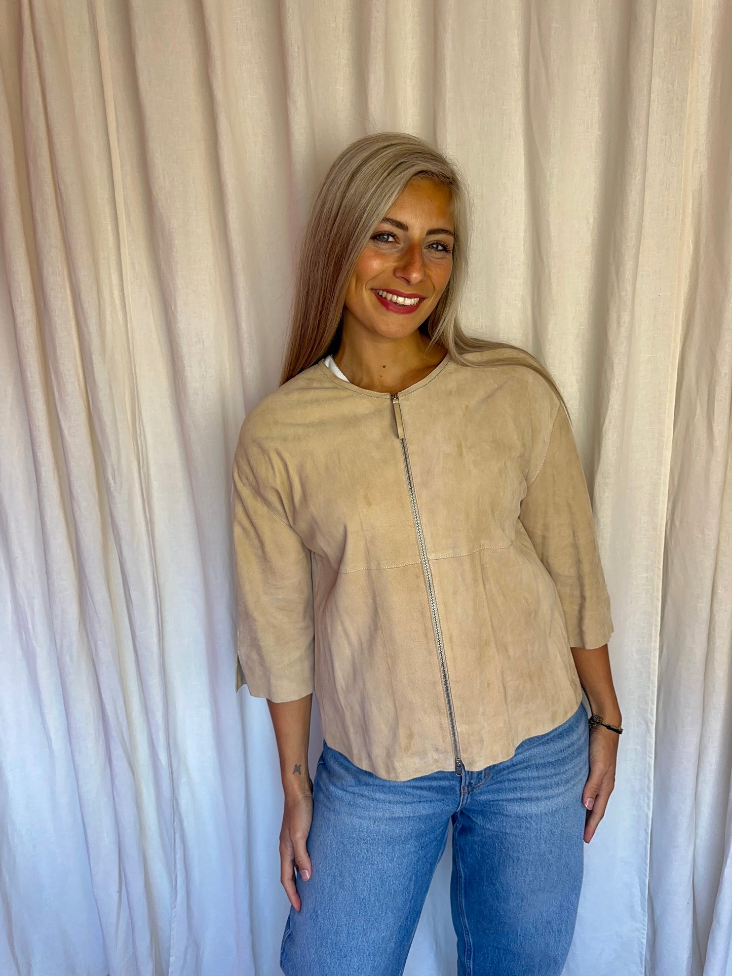 Jack Fabiana Filippi suede driekwart mouw beige - maat 36 (S)