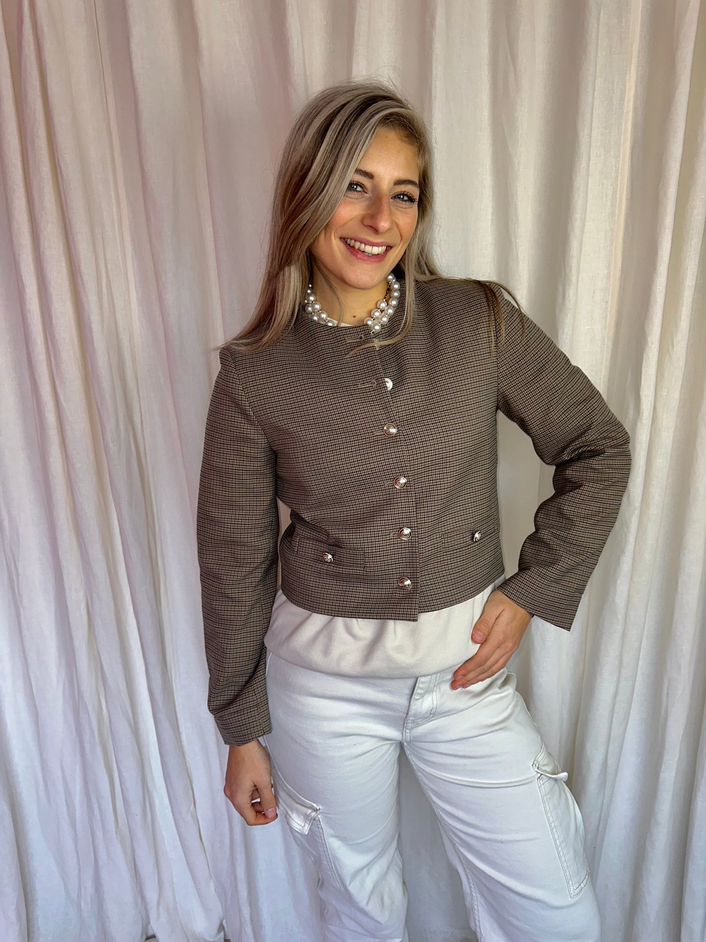 Jack H&M ruit bruin,beige gouden knopen maat XS