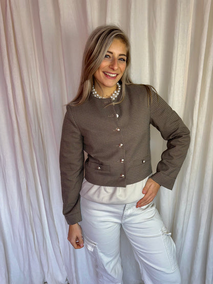 Jack H&M ruit bruin,beige gouden knopen maat XS