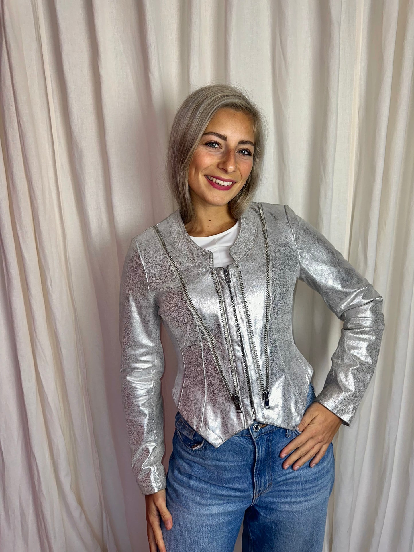 Jack Ibana Rouge leer zilver maat 38