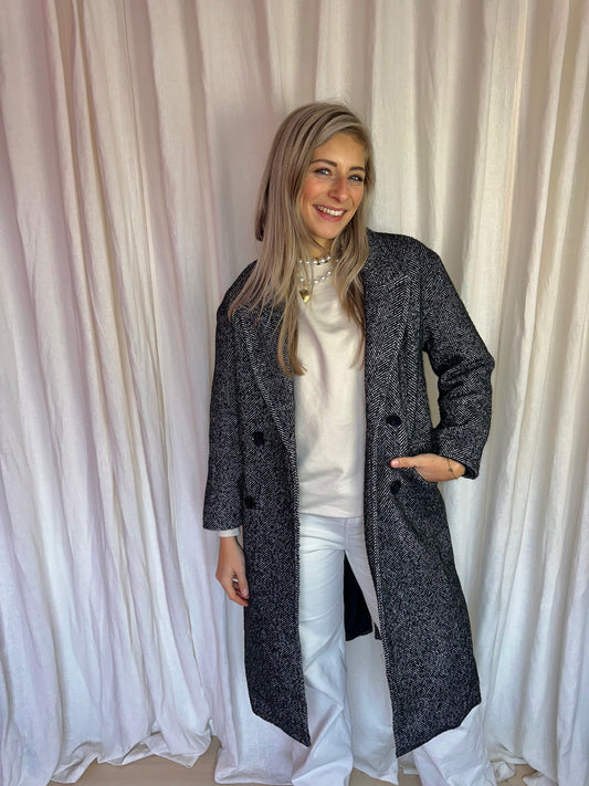 Jas Bershka trenchcoat zwart,wit maat XS