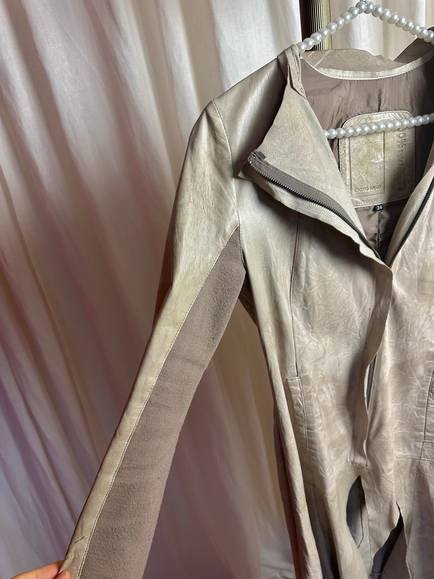 Jas Cigno Nero lang leer beige maat 34
