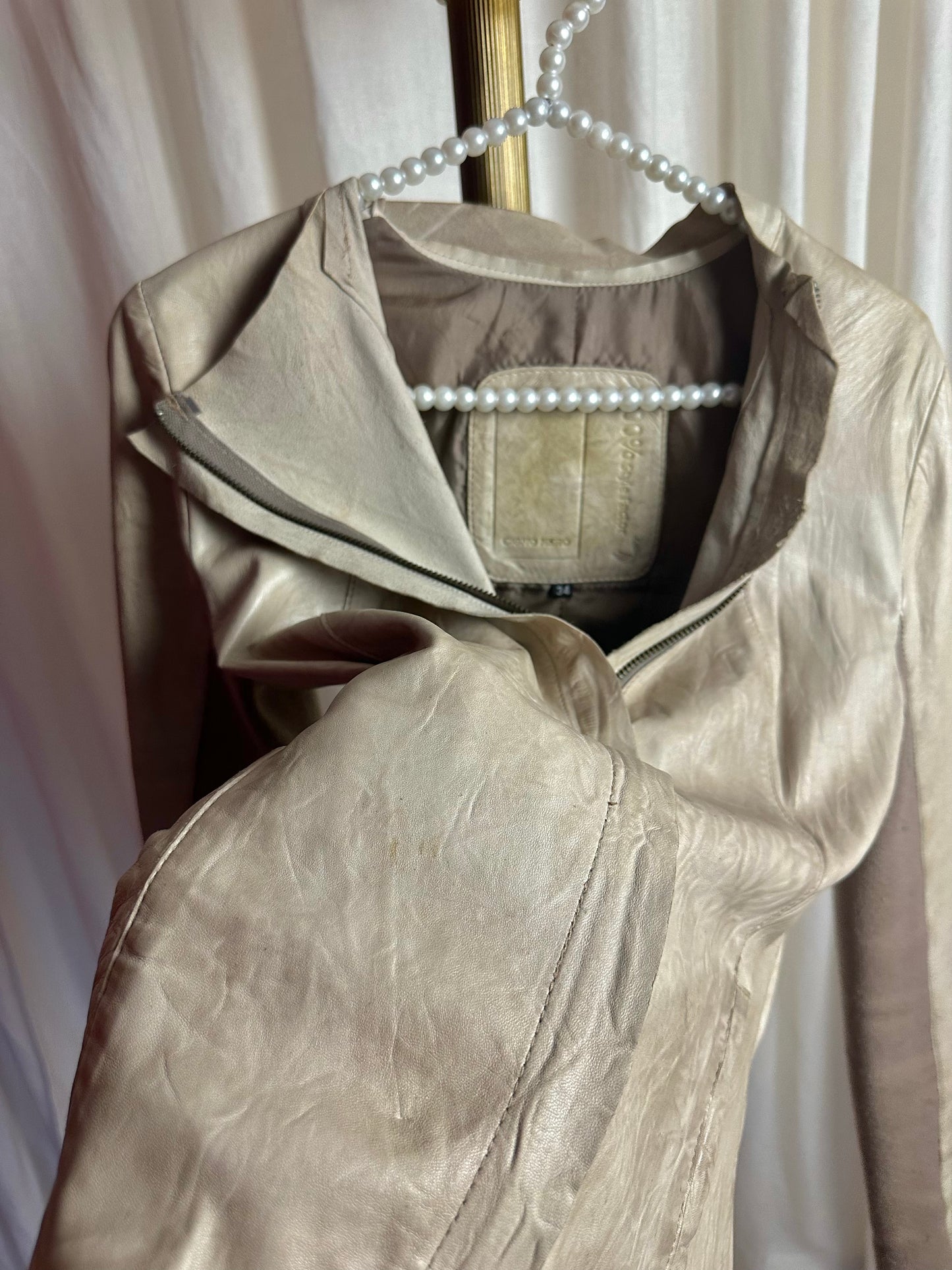 Jas Cigno Nero lang leer beige maat 34