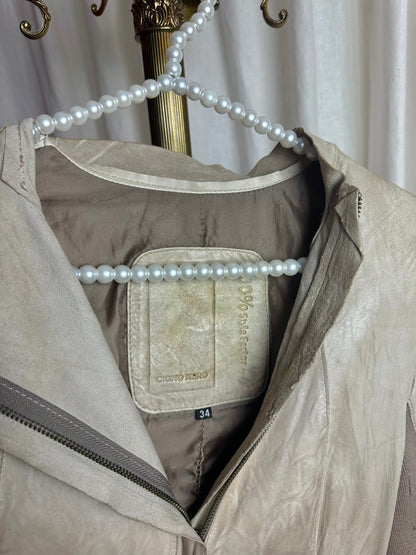 Jas Cigno Nero lang leer beige maat 34